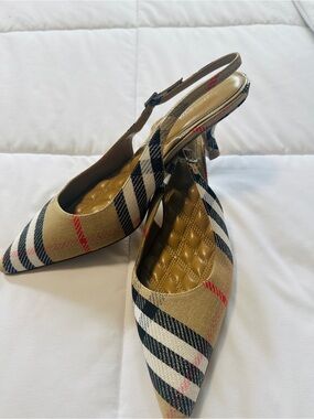 Burberry Beige Plaid Pointed Toe Slingback Heels